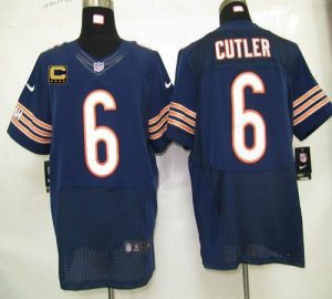 Nike Bears #6 Jay Cutler Navy Blue Team Color With C Patch Men's Embroidered NFL Elite Jersey