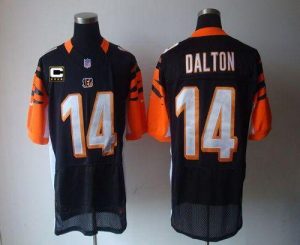 Nike Bengals #14 Andy Dalton Black Team Color With C Patch Men's Embroidered NFL Elite Jersey
