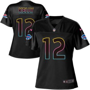Nike Bills #12 Jim Kelly Black Women's NFL Fashion Game Jersey