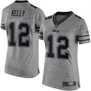 Nike Bills #12 Jim Kelly Gray Women's Stitched NFL Limited Gridiron Gray Jersey