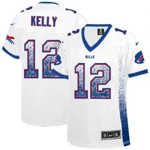 Nike Bills #12 Jim Kelly White Women's Stitched NFL Elite Drift Fashion Jersey