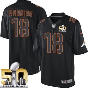 Nike Broncos #18 Peyton Manning Black Super Bowl 50 Men's Stitched NFL Impact Limited Jersey