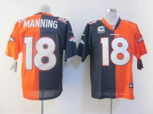 Nike Broncos #18 Peyton Manning Orange Navy Blue Men's Embroidered NFL Elite Split Jersey