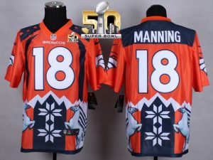 Nike Broncos #18 Peyton Manning Orange Super Bowl 50 Men's Stitched NFL Elite Noble Fashion Jersey