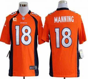 Nike Broncos #18 Peyton Manning Orange Team Color With C Patch Men's Embroidered NFL Game Jersey