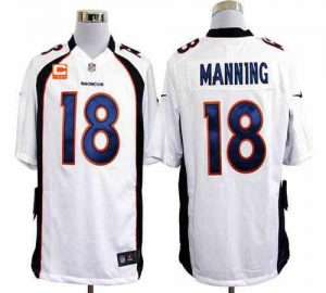 Nike Broncos #18 Peyton Manning White With C Patch Men's Embroidered NFL Game Jersey