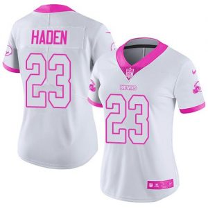 Nike Browns #23 Joe Haden White Pink Women's Stitched NFL Limited Rush Fashion Jersey