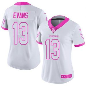 Nike Buccaneers #13 Mike Evans White Pink Women's Stitched NFL Limited Rush Fashion Jersey
