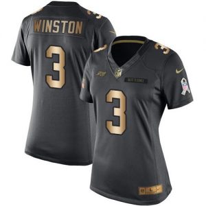 Nike Buccaneers #3 Jameis Winston Black Women's Stitched NFL Limited Gold Salute to Service Jersey
