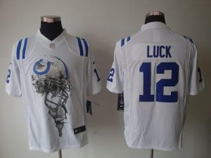 Nike Colts #12 Andrew Luck White Men's Embroidered NFL Helmet Tri-Blend Limited Jersey
