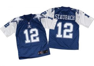Nike Cowboys #12 Roger Staubach Navy Blue White Throwback Men's Stitched NFL Elite Jersey