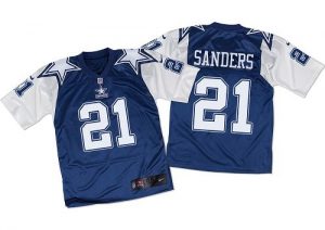Nike Cowboys #21 Deion Sanders Navy Blue White Throwback Men's Stitched NFL Elite Jersey