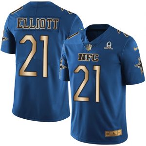 Nike Cowboys #21 Ezekiel Elliott Navy Men's Stitched NFL Limited Gold NFC 2017 Pro Bowl Jersey