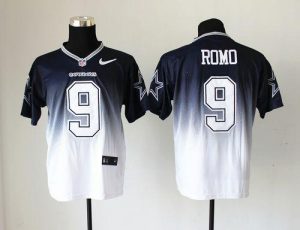 Nike Cowboys #9 Tony Romo Navy Blue White Men's Embroidered NFL Elite Fadeaway Fashion Jersey