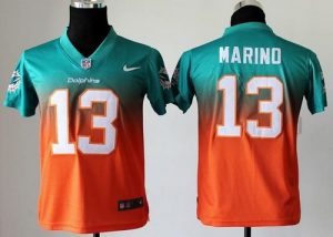 Nike Dolphins #13 Dan Marino Aqua Green Orange Youth Stitched NFL Elite Fadeaway Fashion Jersey