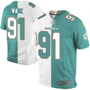 Nike Dolphins #91 Cameron Wake Aqua Green White Men's Stitched NFL Elite Split Jersey