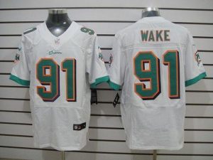 Nike Dolphins #91 Cameron Wake White Men's Embroidered NFL Elite Jersey