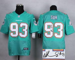 Nike Dolphins #93 Ndamukong Suh Aqua Green Team Color Men's Stitched NFL Elite Autographed Jersey