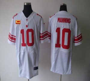 Nike Giants #10 Eli Manning White With C Patch Men's Embroidered NFL Elite Jersey