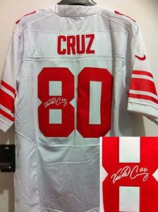 Nike Giants #80 Victor Cruz White Men's Embroidered NFL Elite Autographed Jersey
