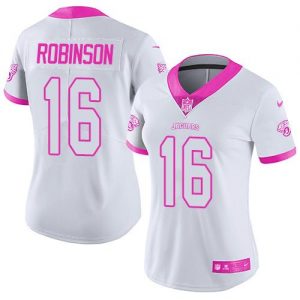 Nike Jaguars #16 Denard Robinson White Pink Women's Stitched NFL Limited Rush Fashion Jersey