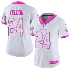 Nike Jaguars #24 T.J. Yeldon White Pink Women's Stitched NFL Limited Rush Fashion Jersey