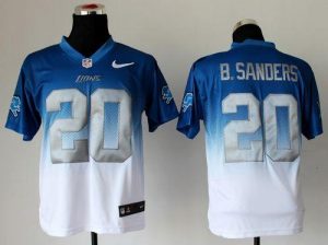 Nike Lions #20 Barry Sanders Blue White Men's Embroidered NFL Elite Fadeaway Fashion Jersey
