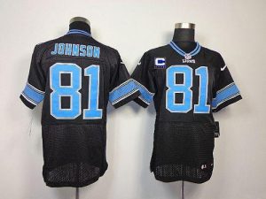 Nike Lions #81 Calvin Johnson Black Alternate With C Patch Men's Embroidered NFL Elite Jersey