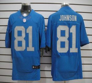 Nike Lions #81 Calvin Johnson Blue Alternate Throwback Men's Embroidered NFL Elite Jersey