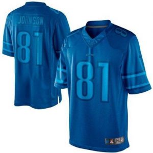Nike Lions #81 Calvin Johnson Blue Men's Embroidered NFL Drenched Limited Jersey