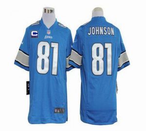 Nike Lions #81 Calvin Johnson Blue Team Color With C Patch Men's Embroidered NFL Game Jersey