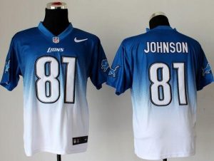 Nike Lions #81 Calvin Johnson Blue White Men's Embroidered NFL Elite Fadeaway Fashion Jersey