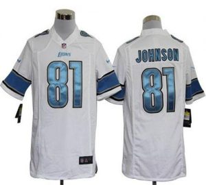 Nike Lions #81 Calvin Johnson White Men's Embroidered NFL Game Jersey