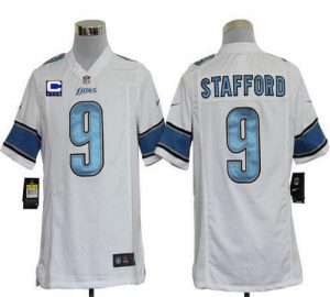 Nike Lions #9 Matthew Stafford White With C Patch Men's Embroidered NFL Game Jersey