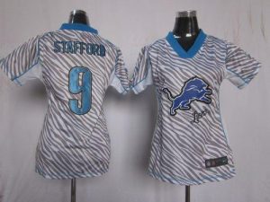 Nike Lions #9 Matthew Stafford Zebra Women's Embroidered NFL Elite Jersey