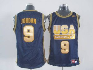 Nike Olympic 9# Michael Jordan Dark Blue With Gold NO. Stitched NBA Jersey