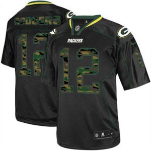 Nike Packers #12 Aaron Rodgers Black Men's Embroidered NFL Elite Camo Fashion Jersey