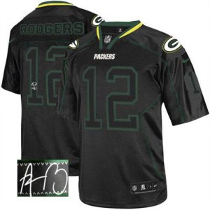 Nike Packers #12 Aaron Rodgers Lights Out Black Men's Embroidered NFL Elite Autographed Jersey