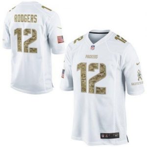 Nike Packers #12 Aaron Rodgers White Men's Embroidered NFL Limited Salute to Service Jersey