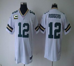 Nike Packers #12 Aaron Rodgers White With C Patch Men's Embroidered NFL Elite Jersey