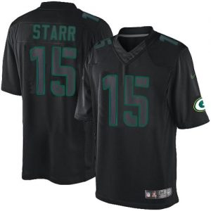 Nike Packers #15 Bart Starr Black Men's Embroidered NFL Impact Limited Jersey