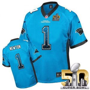 Nike Panthers #1 Cam Newton Blue Alternate Super Bowl 50 Men's Stitched NFL Elite Drift Fashion Jersey