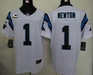 Nike Panthers #1 Cam Newton White With C Patch Men's Embroidered NFL Elite Jersey