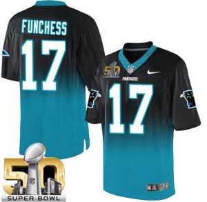 Nike Panthers #17 Devin Funchess Black Blue Super Bowl 50 Men's Stitched NFL Elite Fadeaway Fashion Jersey