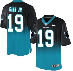 Nike Panthers #19 Ted Ginn Jr Black Blue Men's Stitched NFL Elite Fadeaway Fashion Jersey
