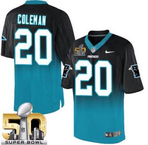 Nike Panthers #20 Kurt Coleman Black Blue Super Bowl 50 Men's Stitched NFL Elite Fadeaway Fashion Jersey