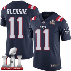 Nike Patriots #11 Drew Bledsoe Navy Blue Super Bowl LI 51 Men's Stitched NFL Limited Rush Jersey