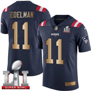 Nike Patriots #11 Julian Edelman Navy Blue Super Bowl LI 51 Men's Stitched NFL Limited Gold Rush Jersey