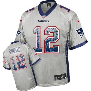 Nike Patriots #12 Tom Brady Grey Men's Embroidered NFL Elite Drift Fashion Jersey