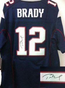 Nike Patriots #12 Tom Brady Navy Blue Team Color Men's Embroidered NFL Elite Autographed Jersey